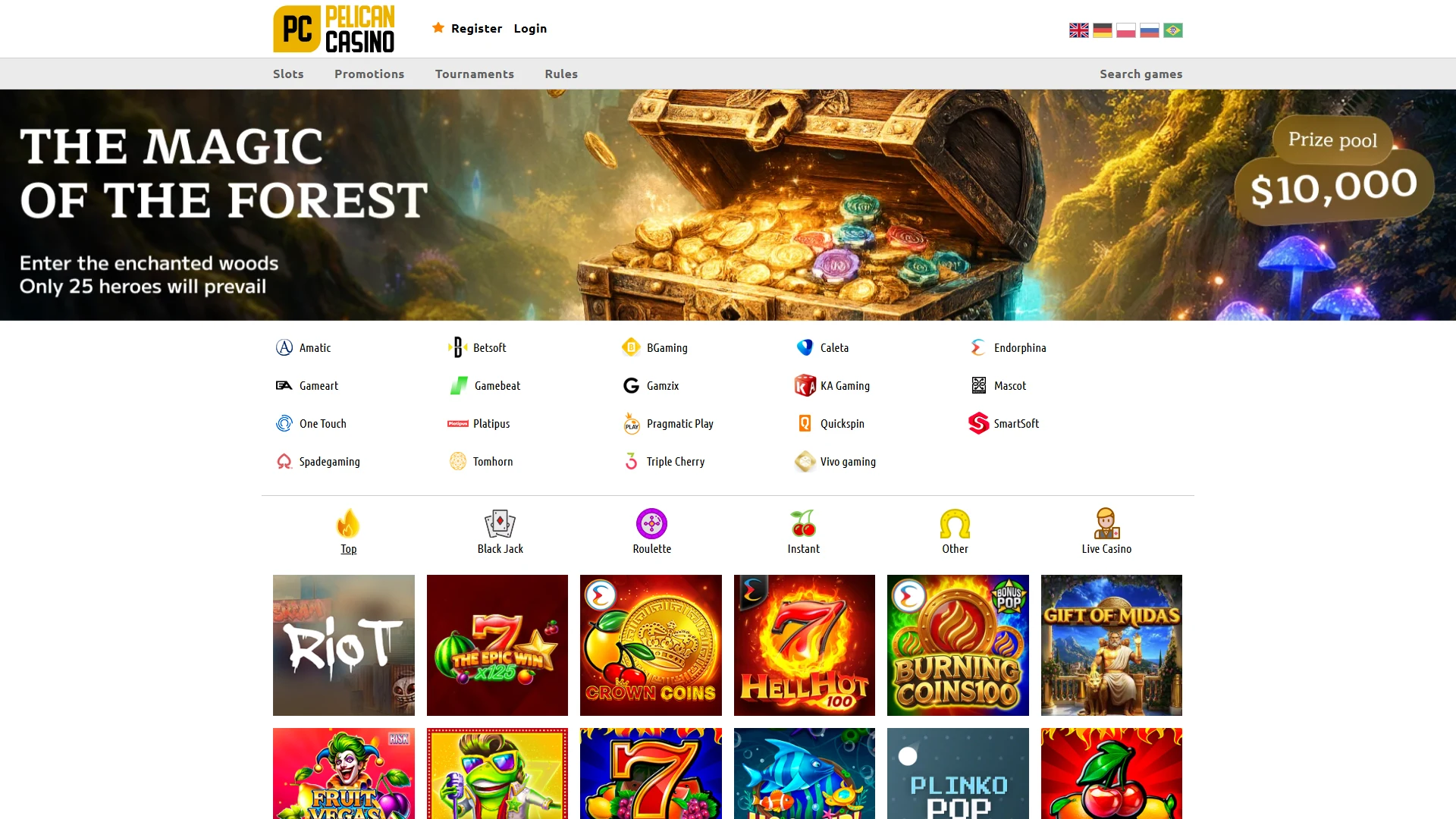 Pelican Casino homepage